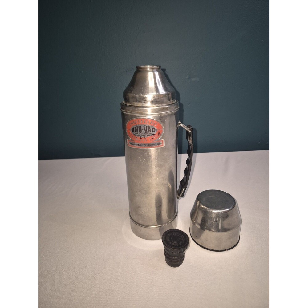 Vtg Uno-Vac Unbreakable Stainless Steel Thermos 1 Qt Union Mfg Meriden CT USA